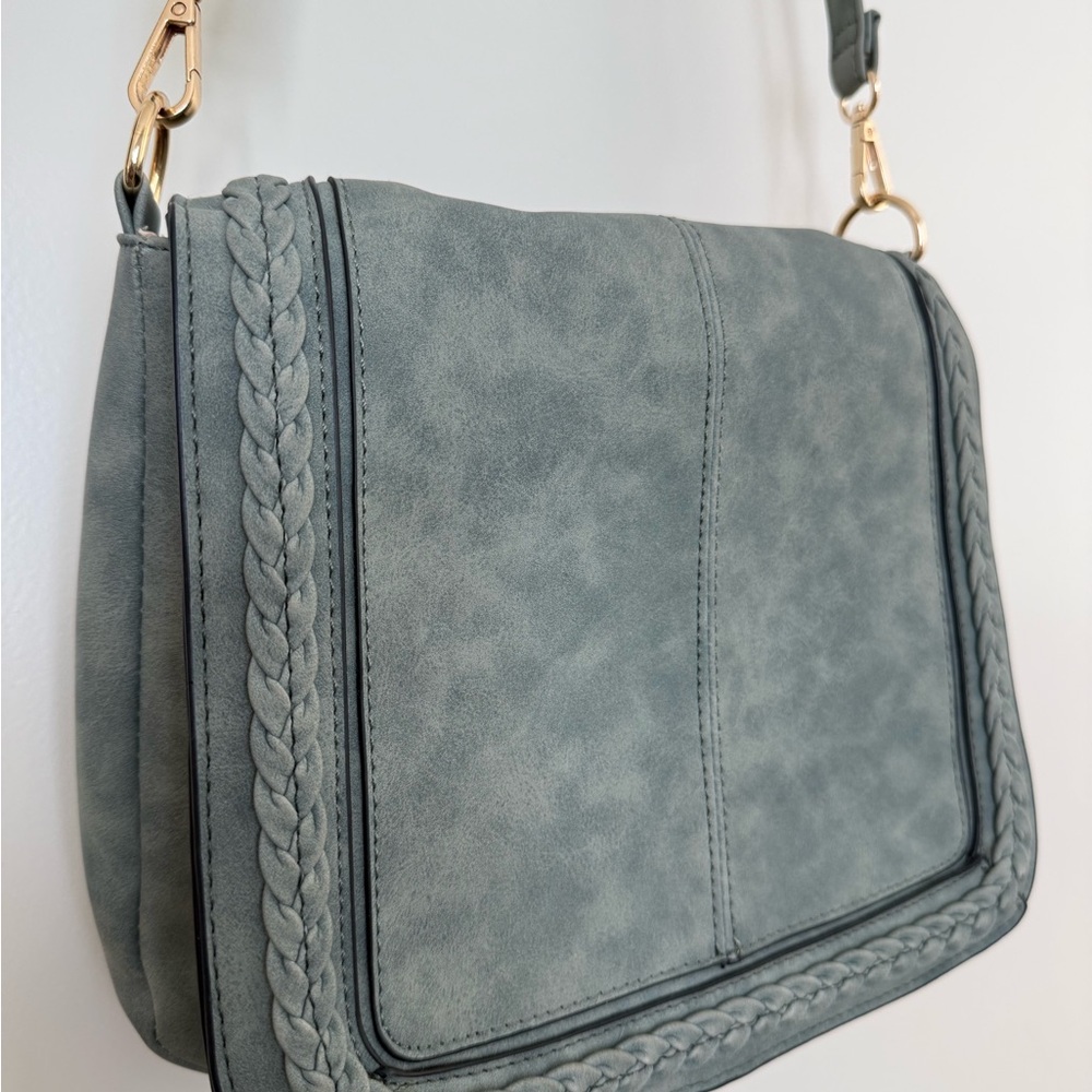 Braided Flap Crossbody Bag in Dusty Blue